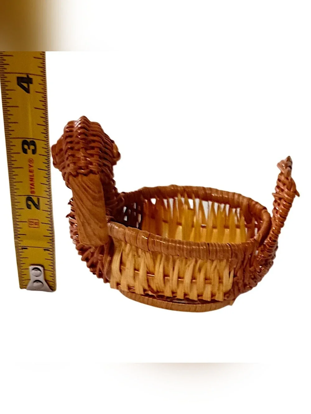 Vtg Mini Wicker Duck Goose Basket Planter Succulents Brown Figural Cottage Core